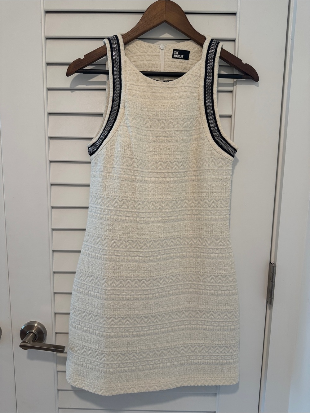 The Kooples Cream Textured Knit Tank Dress with Black Trim Accents